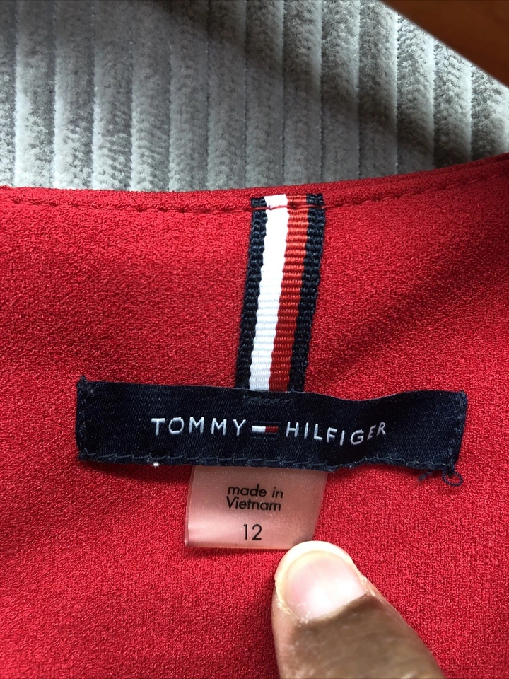 Tommy Hilfiger Dress Size 12 Red Short Sleeve Cold Shoulder Career Holiday - Image 3 of 4