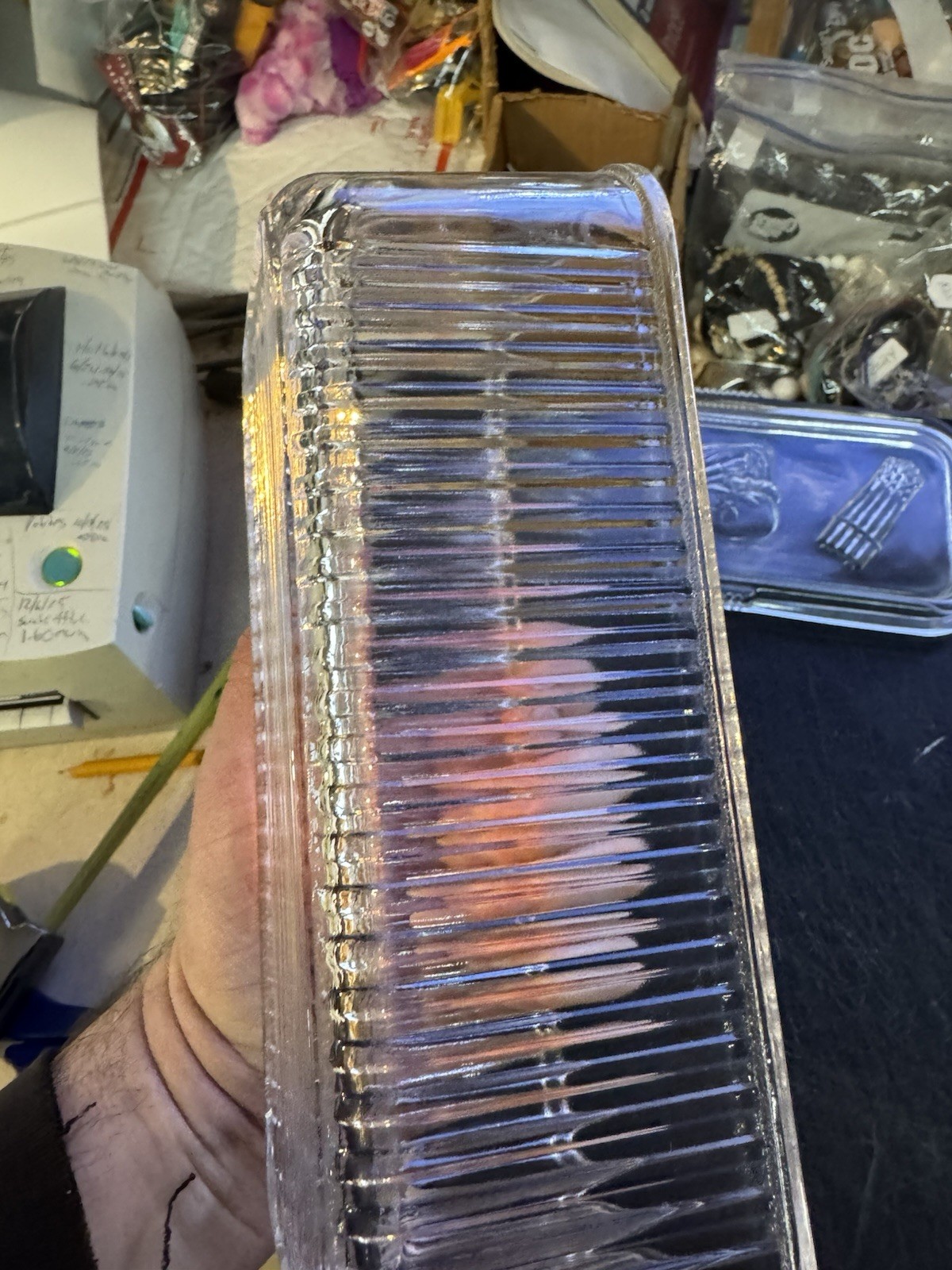 Vintage Federal Glass Clear Ribbed Rectangle Refrigerator Dish W/ Lid Vegetable