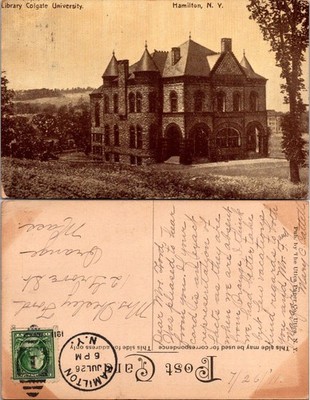 Colgate University Library Postcard Hamilton NY Vintage 1911 Sepia Used Stamped