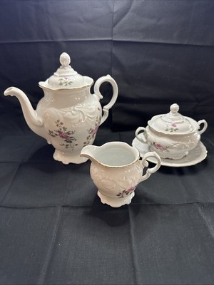 Wawel Poland Teapot, Sugar Dish, Creamer Set And A Wintering Bavaria Saucer