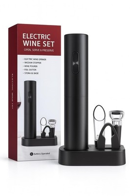 5 in 1 AA Battery Operated Electric Wine Opener Set   Automatic Large, Black