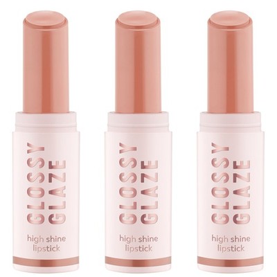 essence GLOSSY GLAZE high shine lipstick, 1.9 g (3er Pack), 02 On Cloud Nude