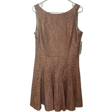 NWT Eliza J Pink Tan Lace A-line Dress 12 Wedding Guest Coquette Dollette Fairy