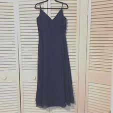 Hayley Paige Occasions size 14 Navy Blue Chiffon V Neck Bridesmaid Dress
