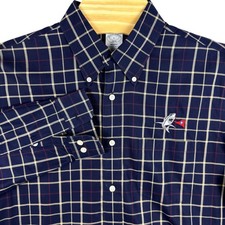 Brooks Brothers Mens Regent Non-Iron Shirt L Navy Blue Windowpane Shark Logo