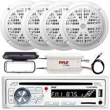 Marine Pkg: Pyle CD USB Receiver, 4x 4" 100W Speakers, Amp, Radio Cover, Antenna