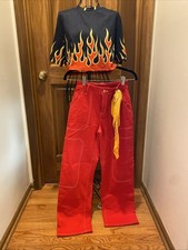 Red Pants and Black Fire Shirt Tap Dance Costume Size Small Altered Excellent