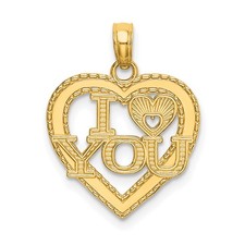 Real 14K Solid Yellow Gold I Heart You Pendant Charm 19.55x16.45mm Textured Gift