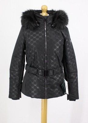 POIVRE BLANC WOMENS REBECCA MONOGRAM JACKET FUR HOODED UK L BLACK RRP £400 IB