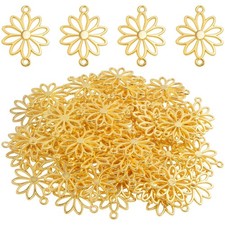 60pcs Flower Connector Charms Alloy Daisy Flower Pendants Double Hole Charms ...
