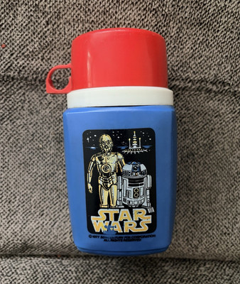 Star Wars C-3PO & R2-D2 Blue Plastic Thermos w/ Red Cap Lid