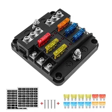 Geloo 12V Fuse Block for Boat, 6 Way Marine Fuse Block with LED Indicator, AT...