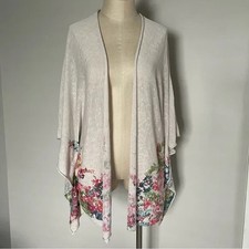 Elena Baldi Floral Kimono Womens L Lt Beige Lagenlook Open Front Made In Italy
