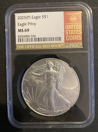 2025 (P) American Silver Eagle Privy NGC MS 69 - Official Red Book Label