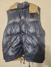 Polo Ralph Lauren Down Vest Mens Medium Blue Full Zip Hooded Vintage
