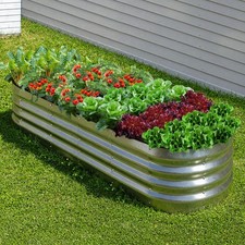Livsip Garden Bed Oval Galvanised Steel Planter Box Outdoor 240x80x42cm Silver