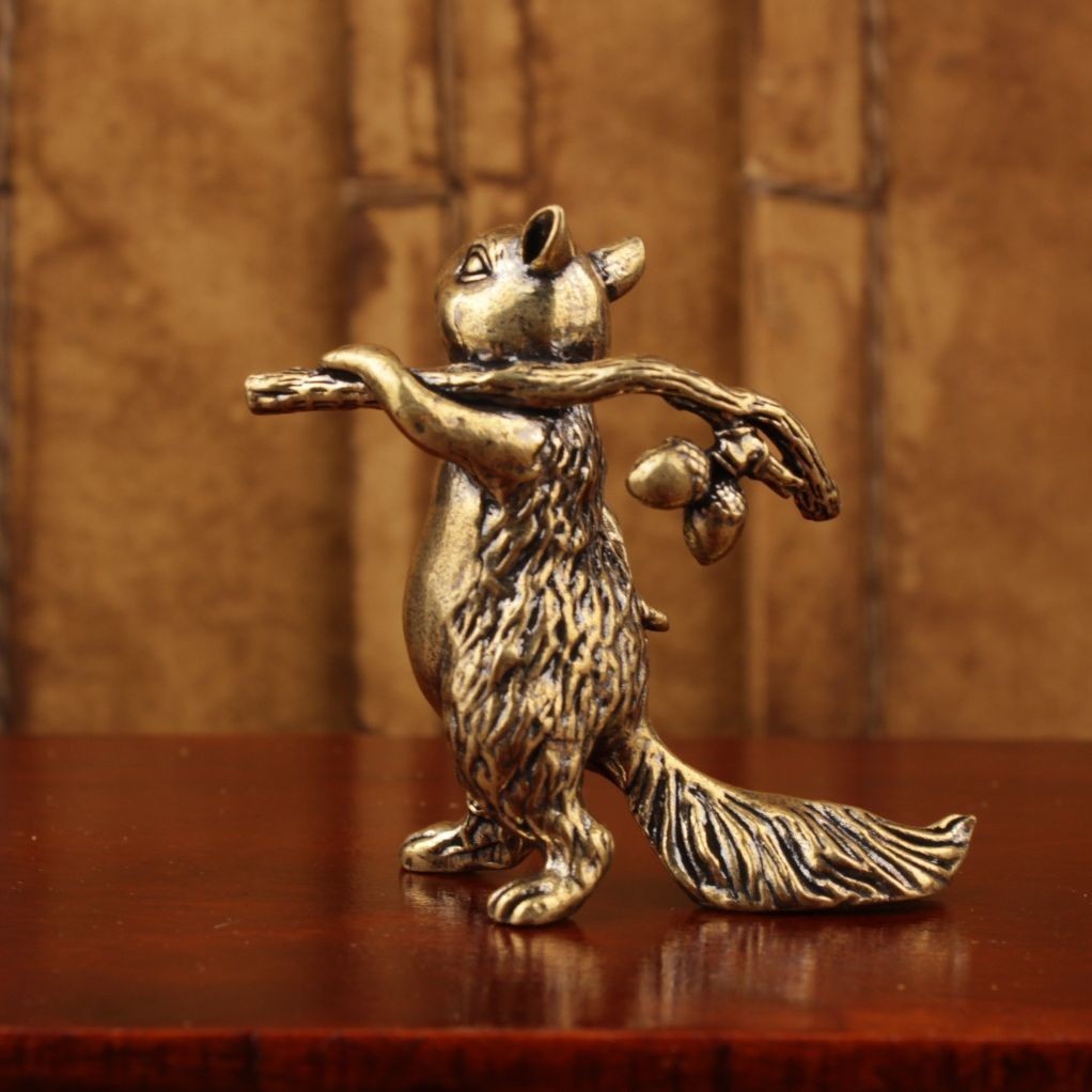 Solid Brass Squirrel Desk Decor Tea Pet Figurine Office