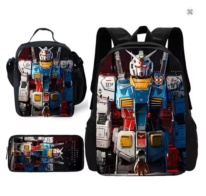 Anime Mecha Gundam Backpack Set, School Bag Lunch Bag Pencil Case