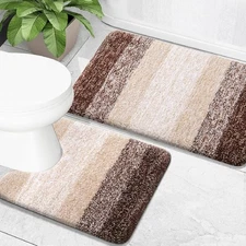 OLANLY Bathroom Rug Set 2 Piece, Soft Absorbent Microfiber Bath Mats and U-Shape