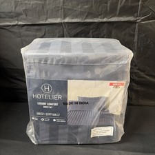 Hotelier Luxury 500TC Egyptian Cotton Blend Queen Stripe Navy 4 Piece Sheet Set