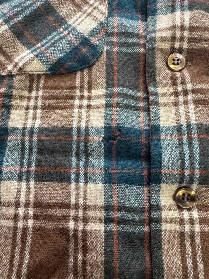 Camisa de Lana Pendleton De Colección L Marrón Verde Azulado A Cuadros Hecha en EE. UU. Lana Virgen Pura Foto 3 de 4
