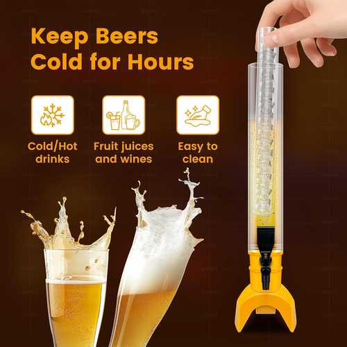 2 Pcs 3L Beer Dispenser Tower with Ice Tube for Parties - Yellow - Picture 6 of 7