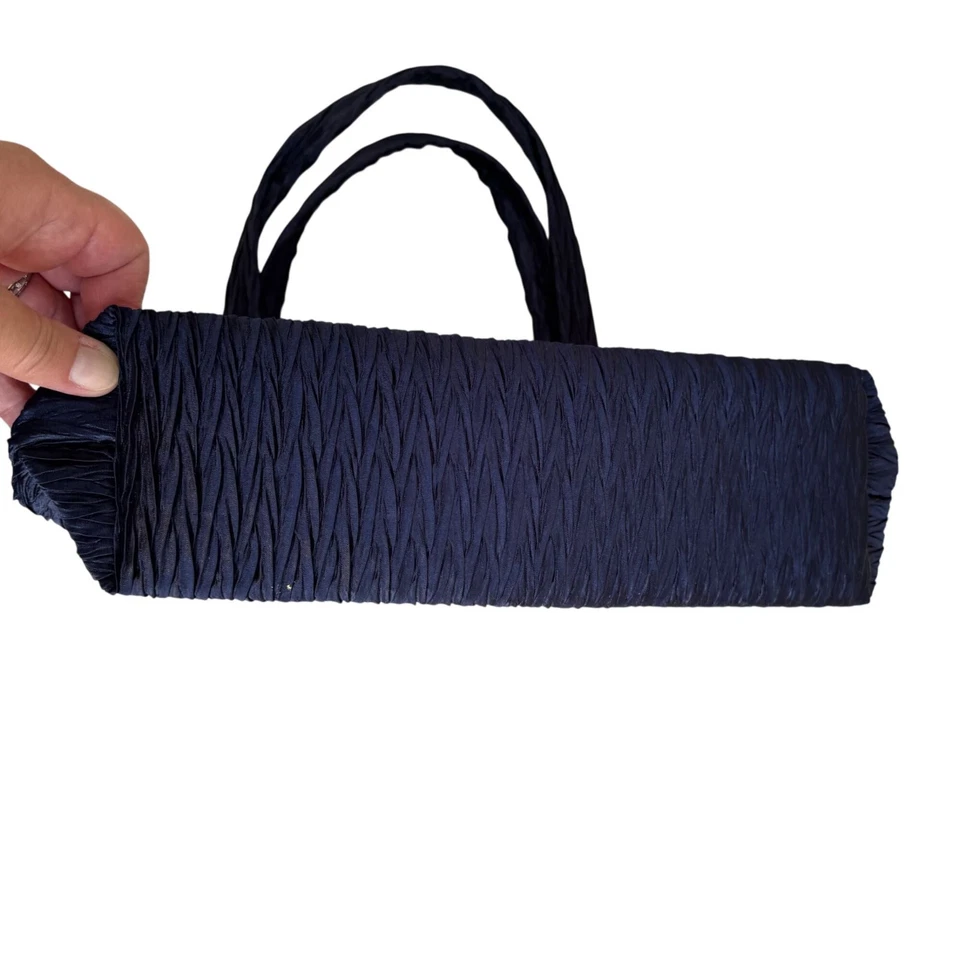 Bolso de Mano NaRaYa Azul Marino Arrugado Texturizado Doble Asas y Cierre de Cremallera Foto 4 de 4