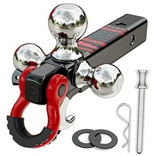 Trailer Hitch Tri-Ball Mount with Hook&Pin&Rotatable Tow A-With Shackle