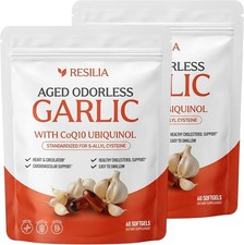 2PCS Resilia Garlic Extract 600mg Softgels 60 Count   Odorless Aged Garlic Extra