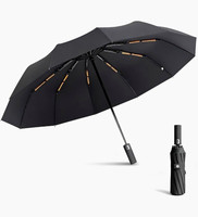 Black Compact Folding Umbrella, Automatic Open, Fabric, Unisex Travel