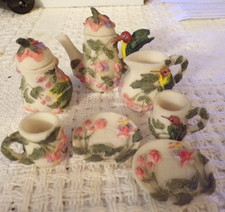Popular Imports 1997 Vtg. Mini Hummingbird Ceramic Tea Set 9pc with 2 lids