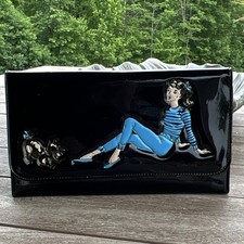 Ponytail Vintage Black and Blue Wallet Girl and Dog Design Mid-Century Style