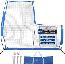 Portable L-Screen Baseball 7X7Ft with 2 Baseballs, Rubber Wheels - L Screen Base