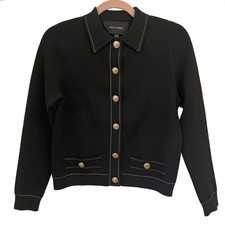 Roch Perel Collared Cardigan XS Black Button Chic Minimalist Quiet Luxury Work