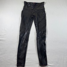 Spanx Women's Medium Low Rise Black Faux Leather Moto Compression Legging