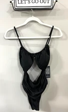 Blooming Jelly Cut-Out Tummy Control One Piece Monokini Swimsuit, Black Size S