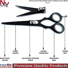 Barber Salon Hair Cutting Scissors Black 6 Inch Stainless Steel Salon Shears New