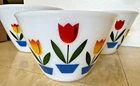 Fire King vntg 40's splash proof Tulip 3 bowls & grease jar bowl with lid 5 pcs