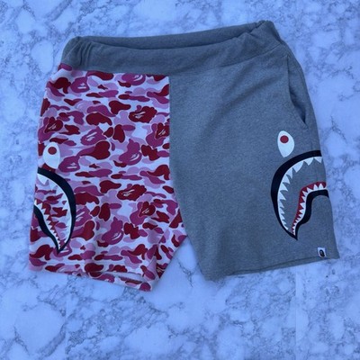 Grey and Pink Bape Shark Sweat Shorts Size Xl Bathing Ape