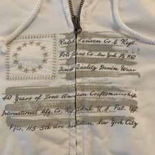 Polo Jeans Company Hoodie Womens Medium White Full Zip Flag Graphic Ralph Lauren
