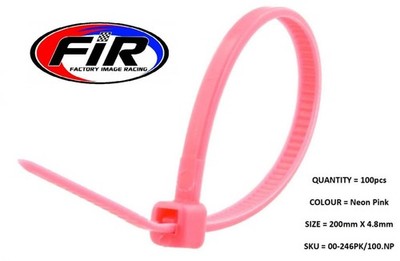 TANNE Nylon Kabelbinder mit Reißverschluss - Neon Pink, 200 mm x 4,8 mm - 100 Stück