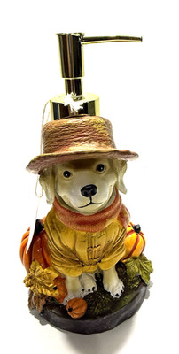 Fall Resin Lotion Soap Pump Dispenser Dog Yellow Lab Pumpkins & Hat 8.5''x5''x4''
