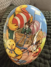 Duck, Chick & Bunny Paper Mache Easter egg (Empty), Made In Germany 7 x 4 3/4”