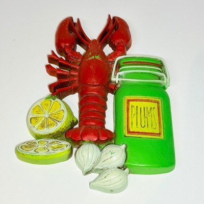 Vintage 1975 Homco Lobster Plums Jar Kitchen Wall Plaque 7353 Red Green 6.5''