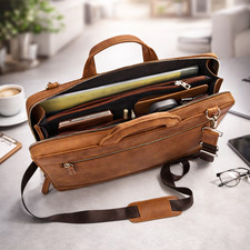 Leather Messenger Bag 15" Laptop Attache Briefcase, Handmade Full Grain Leather