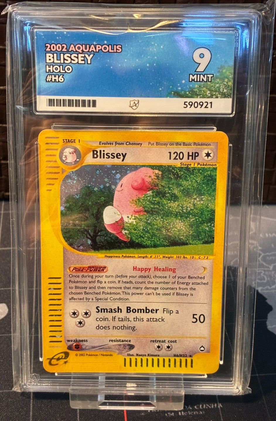 2003 Pokemon Card Aquapolis #H6/H32 Blissey Holo Rare ACE 9 MINT SWIRL