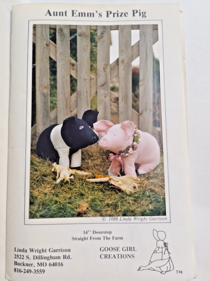14" Pig Doorstop Craft Pattern Goose Girl Creations Aunt Emm's Prize Farm Animal - Image 2 of 4