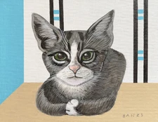 Cat 4, Original Acrylic Painting, Signed, 14x11 inch, Art