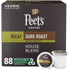 Peet's Coffee, Dark Roast Decaf Keurig K-Cup Pods - Decaf House Blend 88 Count