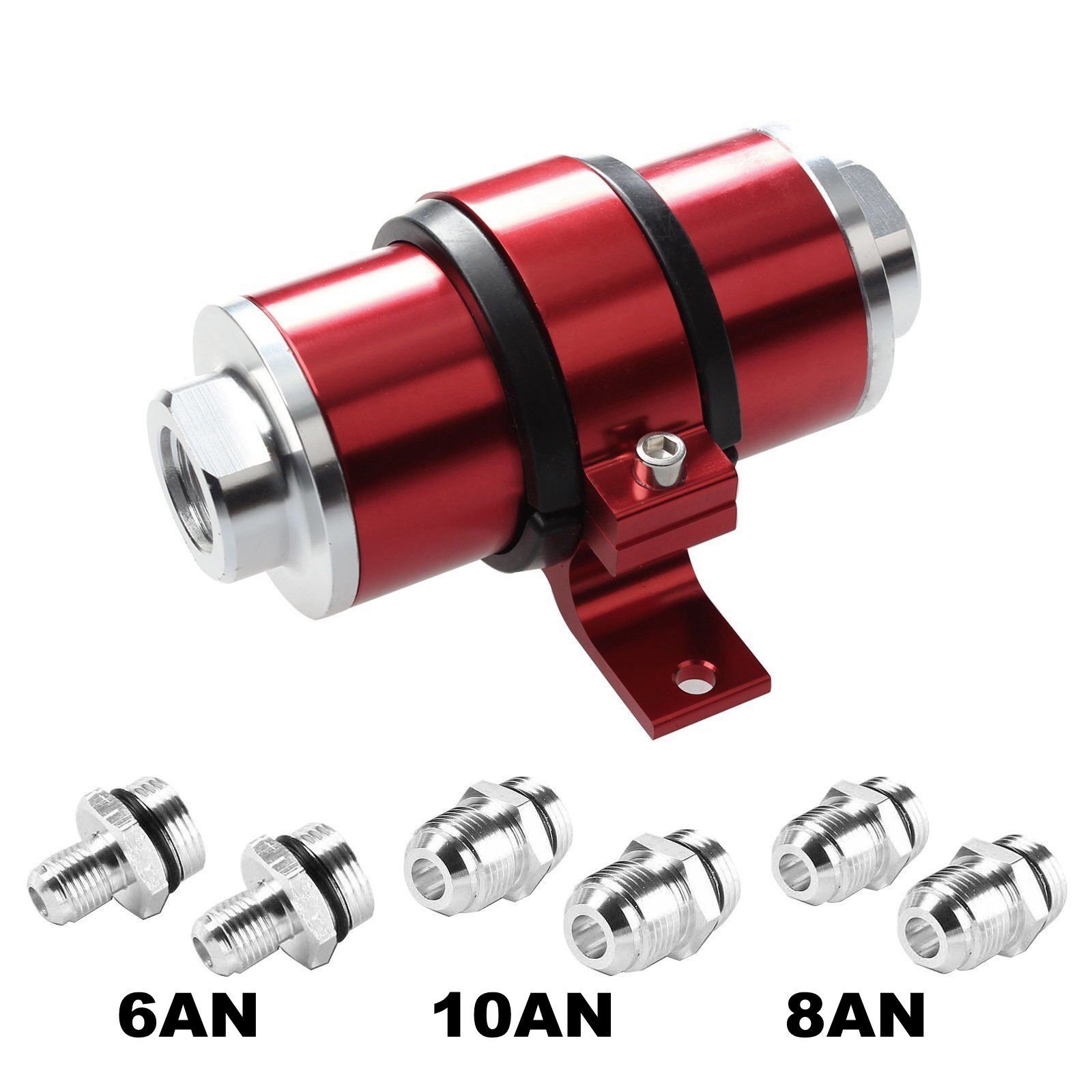 Universal 30 Micron Inline Fuel Filter Bracket Cleanable 6AN 8AN 10AN